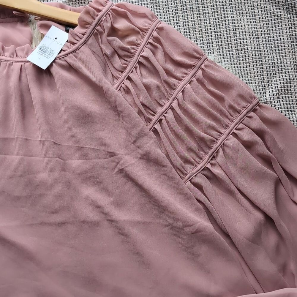 NWT Ann Taylor Women’s Juliet Pleated Sheer Balloon Sleeve Spring Pink Top XL - Picture 8 of 12